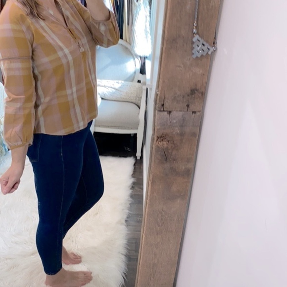Prana Elena top mustard plaid size small - Picture 4 of 8